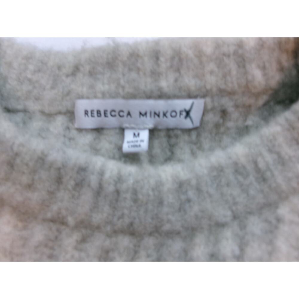 Rebecca Minkoff Sweater Women M Wool Yak Hair Blend Puff Sleeve Cable Knit - Picture 2 of 6